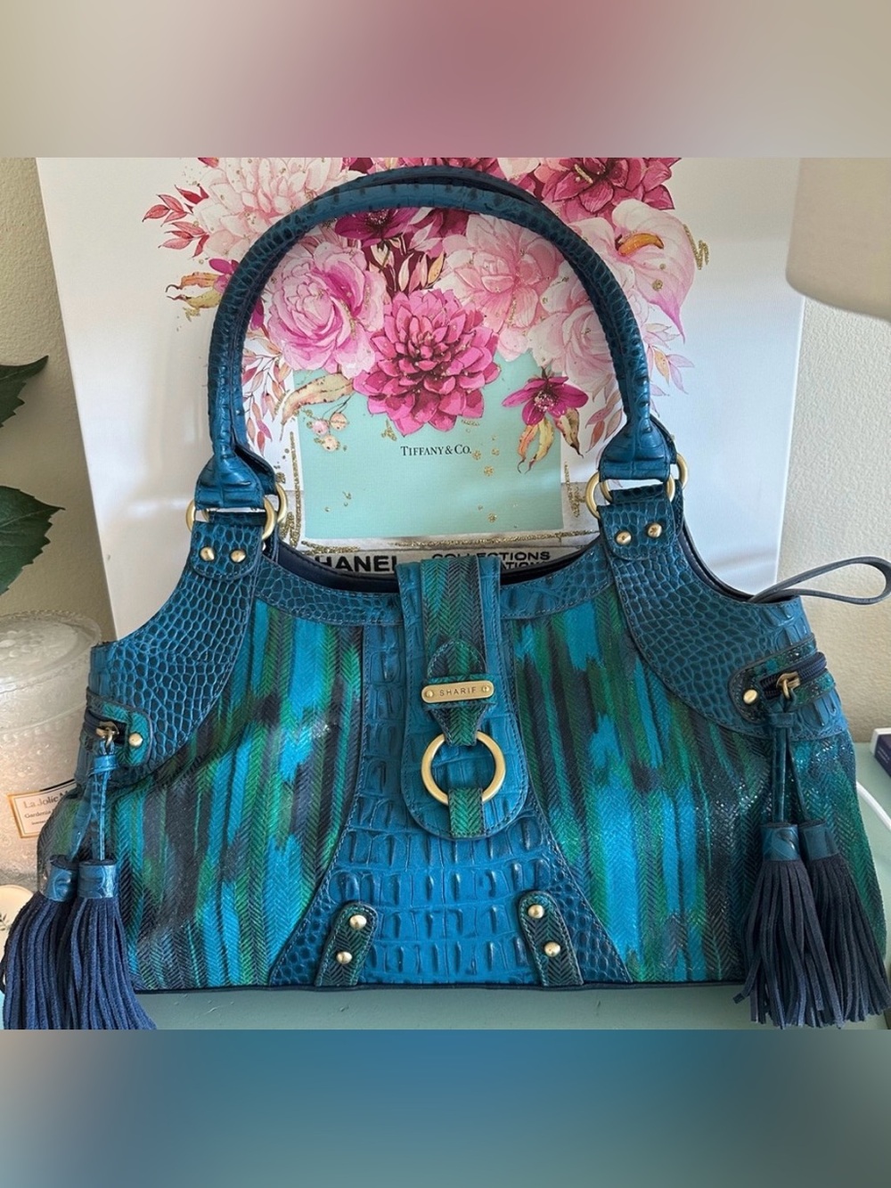 Sharif Vibrant Teal Blue Green Patterned Shoulder Bag
